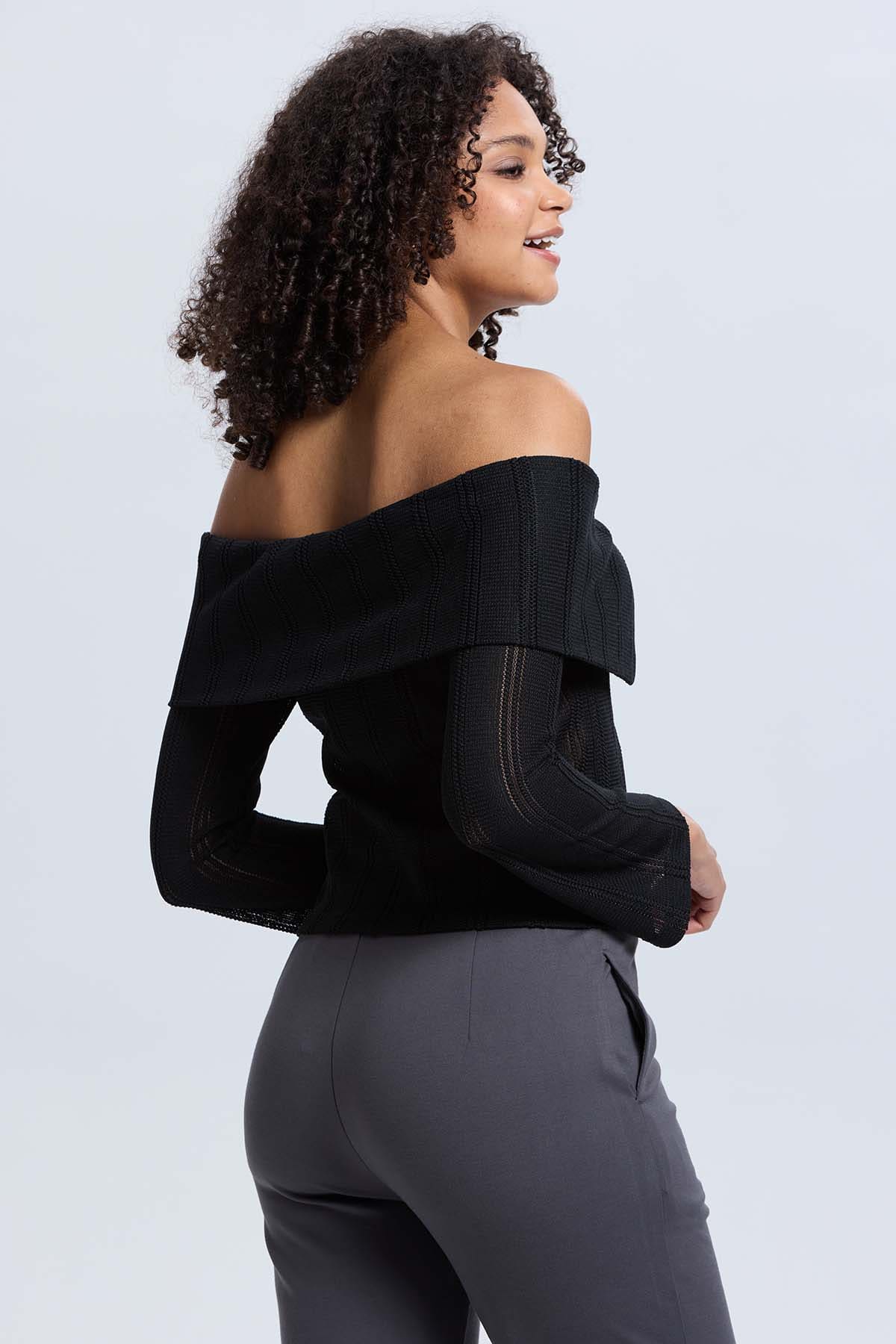 Sweater Mujer Con Bardot Negro