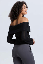 Sweater Mujer Con Bardot Negro