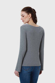 Polera Mujer Recogido Con Botones Gris
