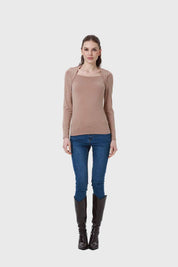 Polera Mujer Aplicación Cuello Café