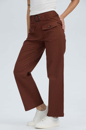 Pantalón Mujer Con Cinturón Y Bolsillos Cafe