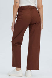 Pantalón Mujer Con Cinturón Y Bolsillos Cafe