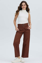 Pantalón Mujer Con Cinturón Y Bolsillos Cafe