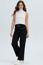 Pantalón Mujer Con Cinturón Y Bolsillos Negro