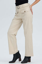 Pantalón Mujer Con Cinturón Y Bolsillos Arena Beige / 48