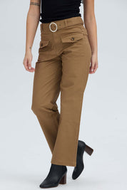 Pantalón Mujer Con Cinturón Y Bolsillos Café Claro Café / 48