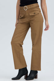 Pantalón Mujer Con Cinturón Y Bolsillos Café Claro Café / 48