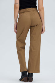 Pantalón Mujer Con Cinturón Y Bolsillos Café Claro Café / 48