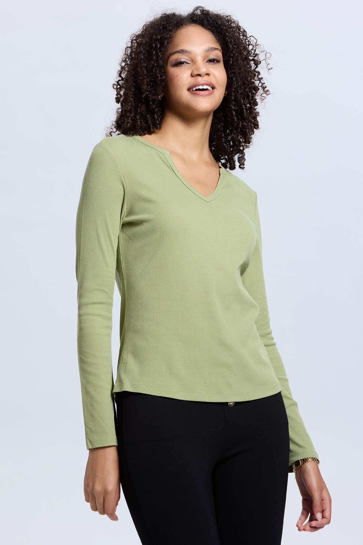 Polera Mujer Rib Lisa Verde Musgo