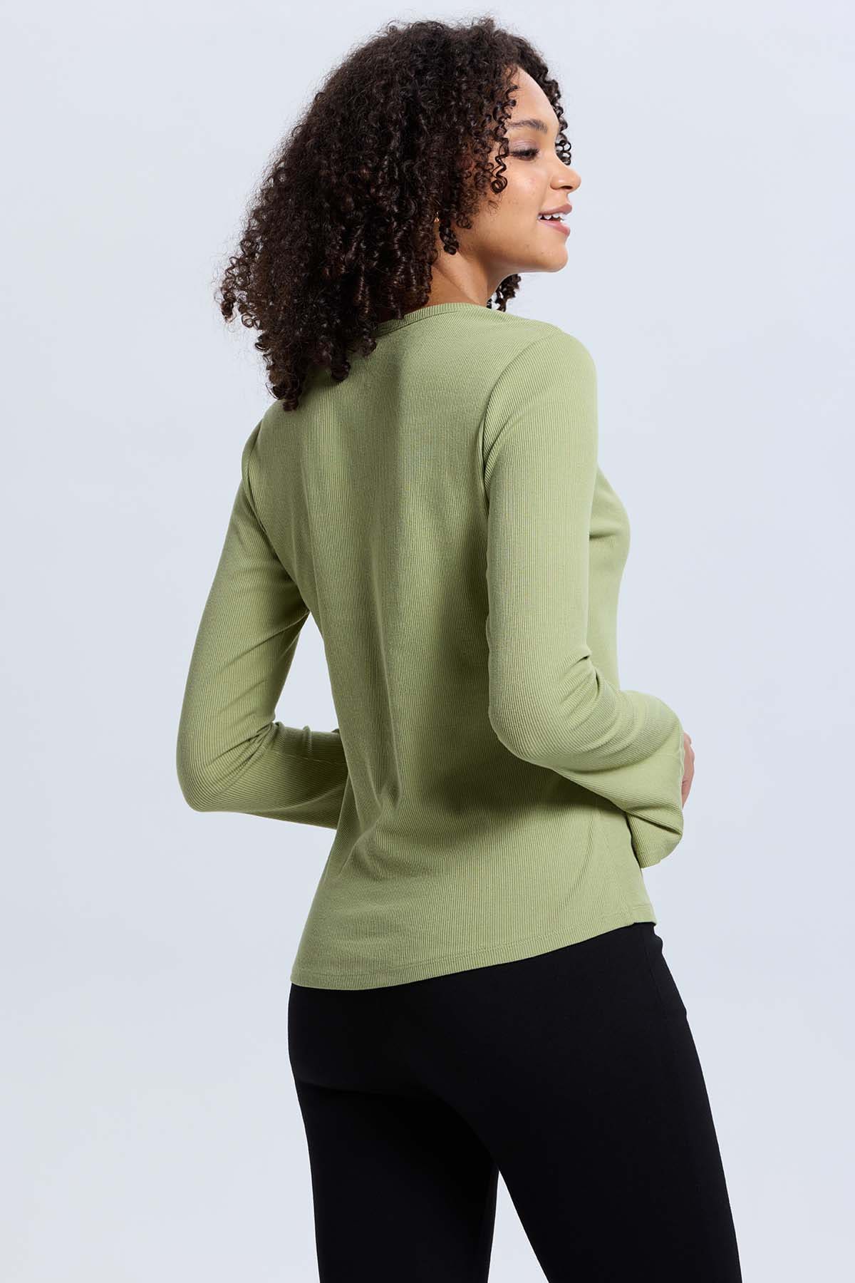 Polera Mujer Rib Lisa Verde Musgo