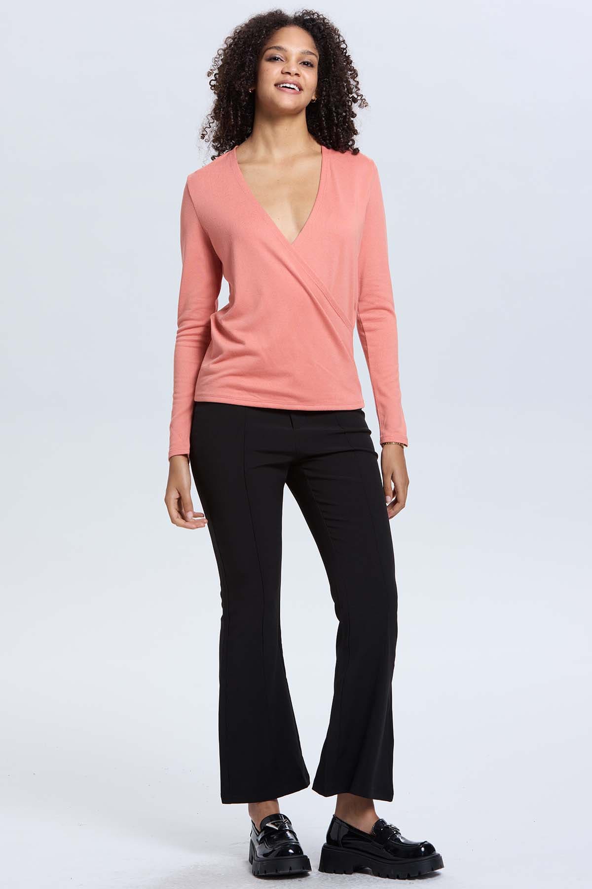 Sweater Mujer Escote V Coral