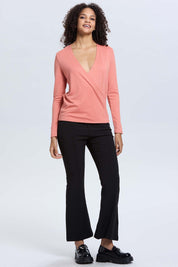Sweater Mujer Escote V Coral