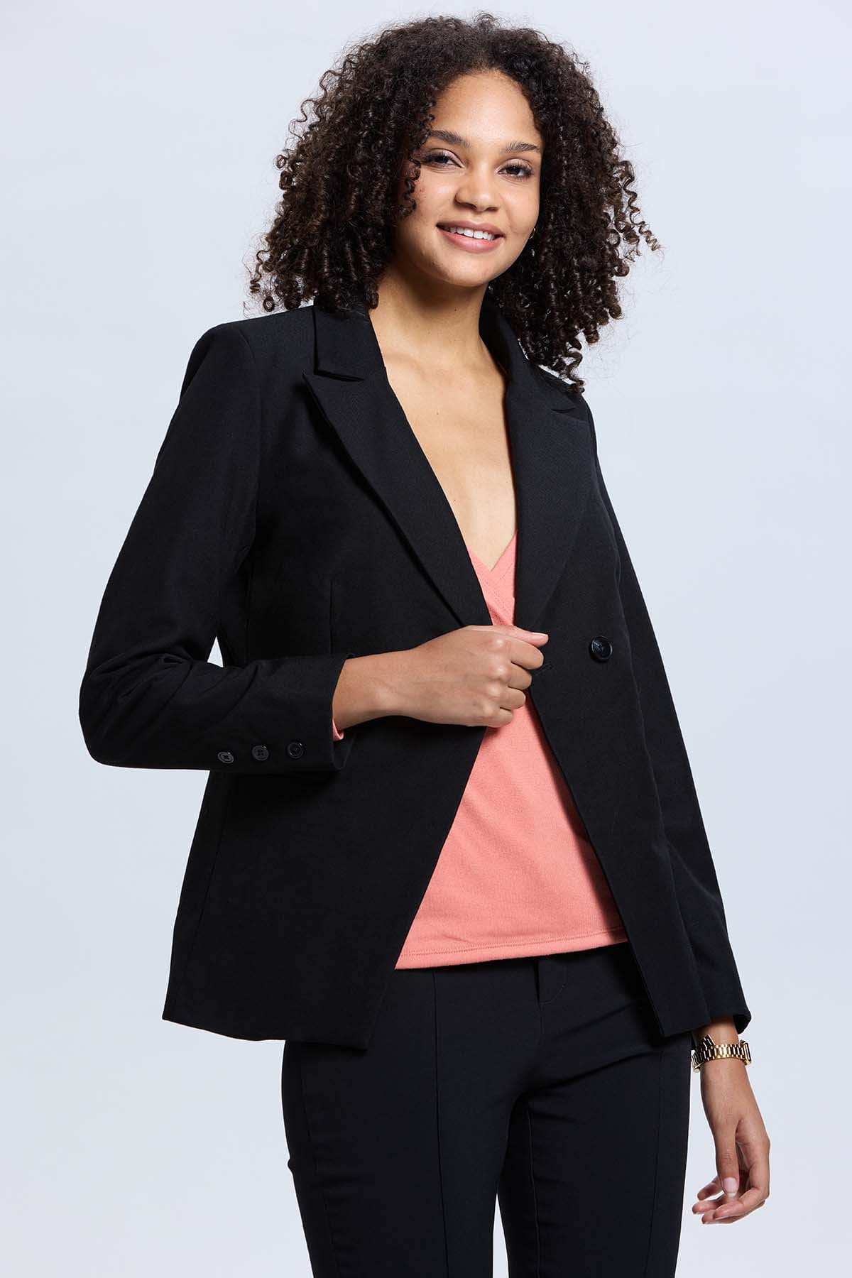 Blazer Mujer Blazer Cruzado 1 Botón Negro