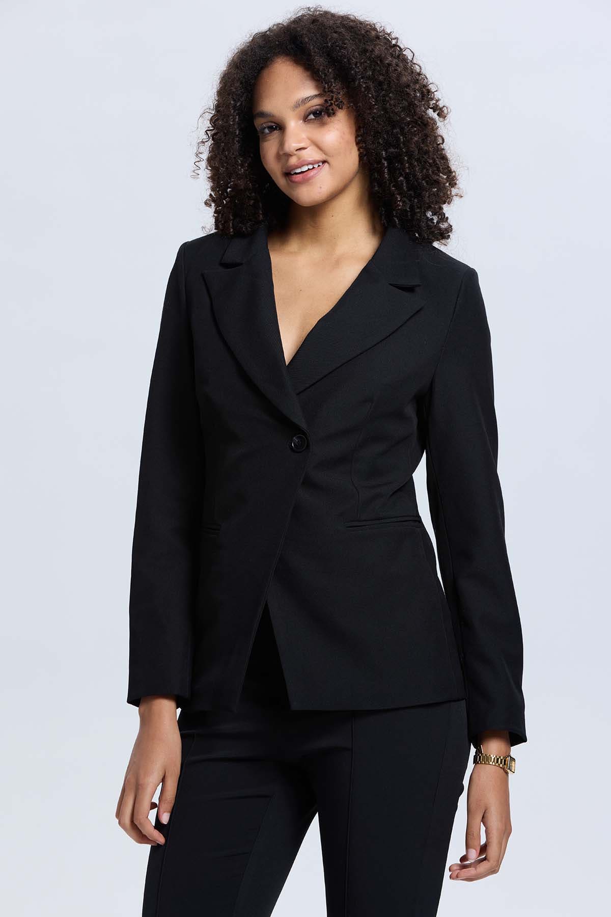 Blazer Mujer Blazer Cruzado 1 Botón Negro
