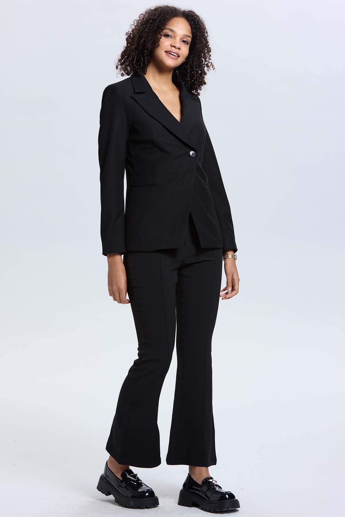 Blazer Mujer Blazer Cruzado 1 Botón Negro