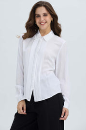 Blusa Mujer Abotonada Pliegues Crudo