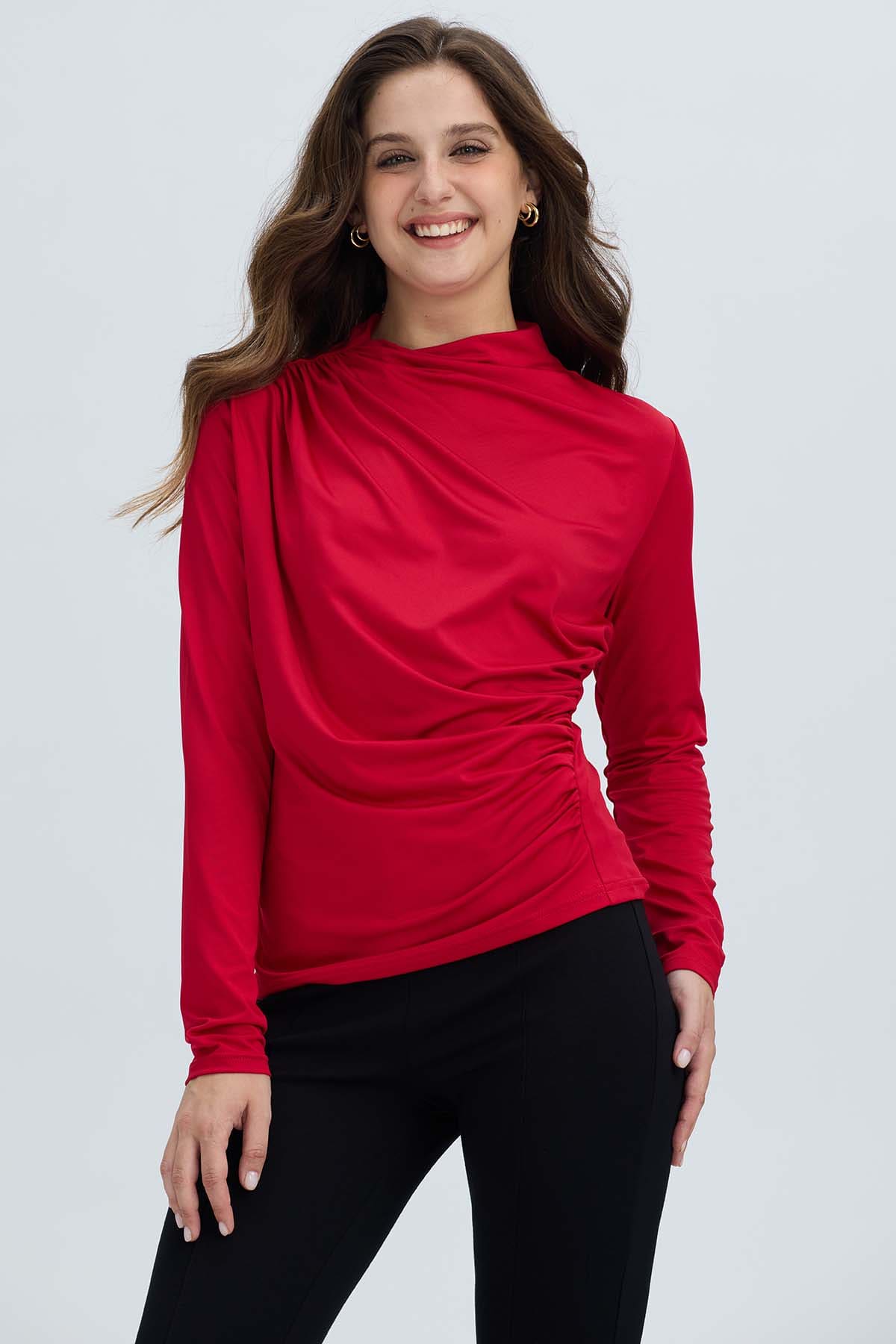 Polera Mujer Aplicación Arrugado Rojo Oscuro