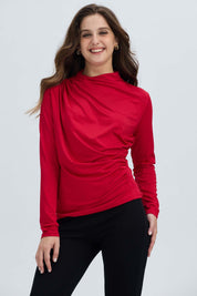 Polera Mujer Aplicación Arrugado Rojo Oscuro