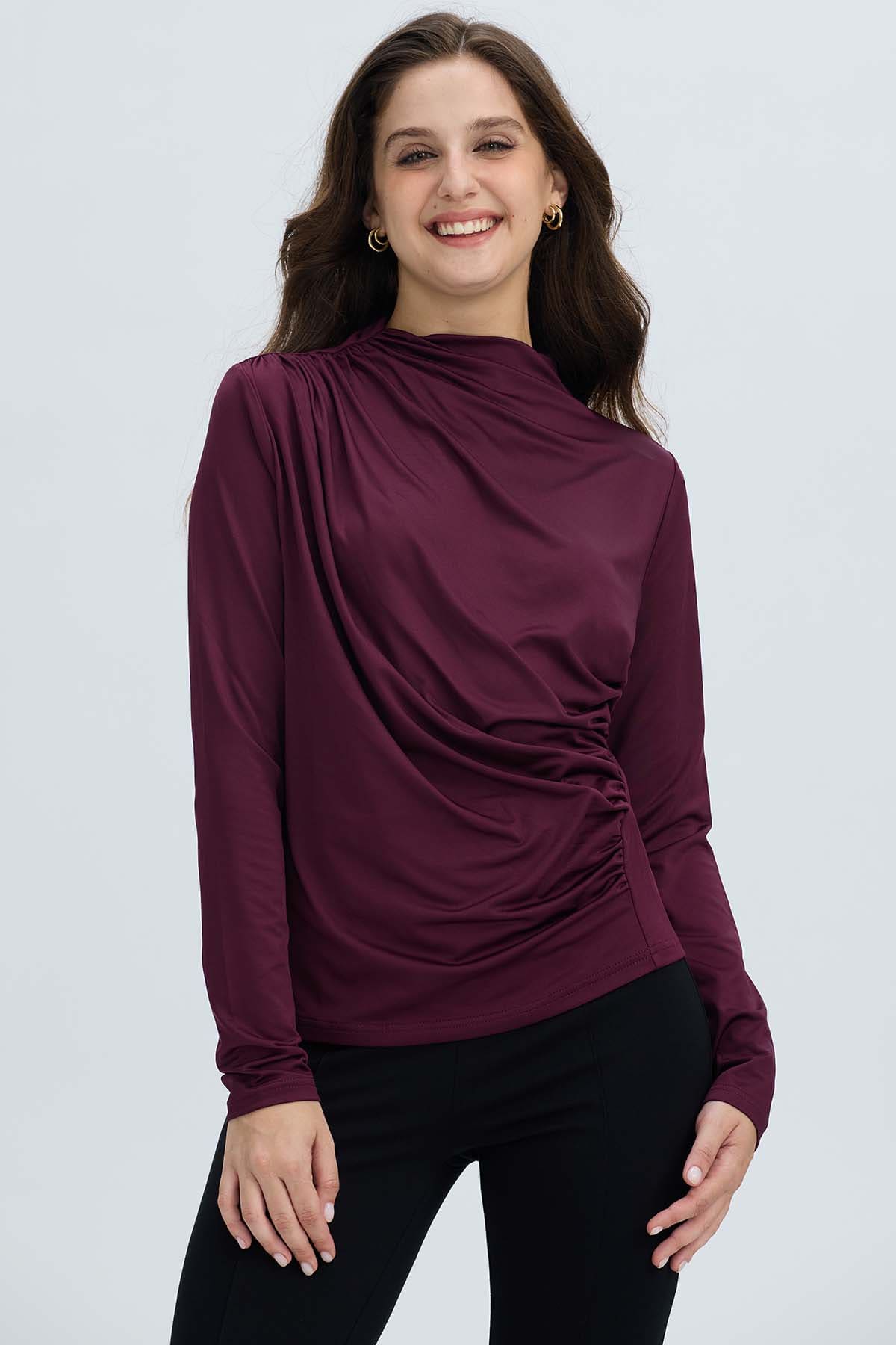 Polera Mujer Aplicación Arrugado Vino