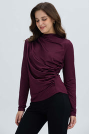 Polera Mujer Aplicación Arrugado Vino