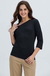 Polera Mujer Detalle Hombro Negro