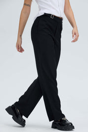 Pantalón Mujer Sastrero Aplicación Cinturón Negro Negro / 48