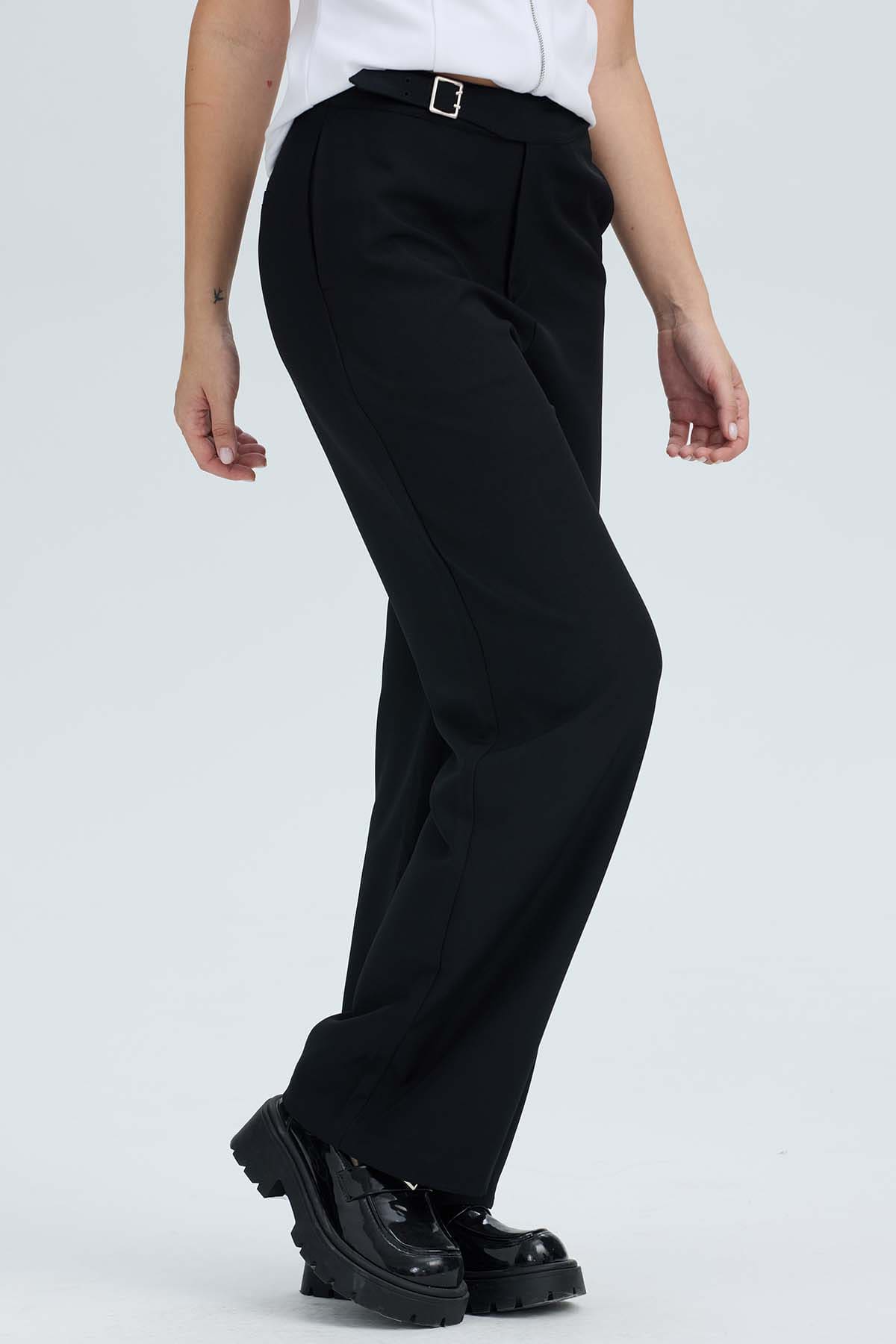 Pantalón Mujer Sastrero Aplicación Cinturón Negro Negro / 48