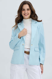 Blazer Mujer Largo 1 Botón Celeste Claro Azul / 48