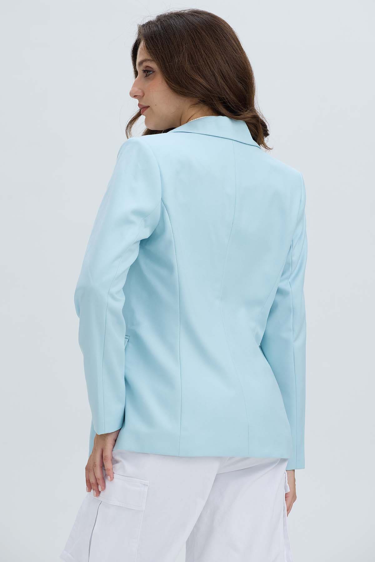 Blazer Mujer Largo 1 Botón Celeste Claro Azul / 48