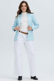 Blazer Mujer Largo 1 Botón Celeste Claro Azul / 48