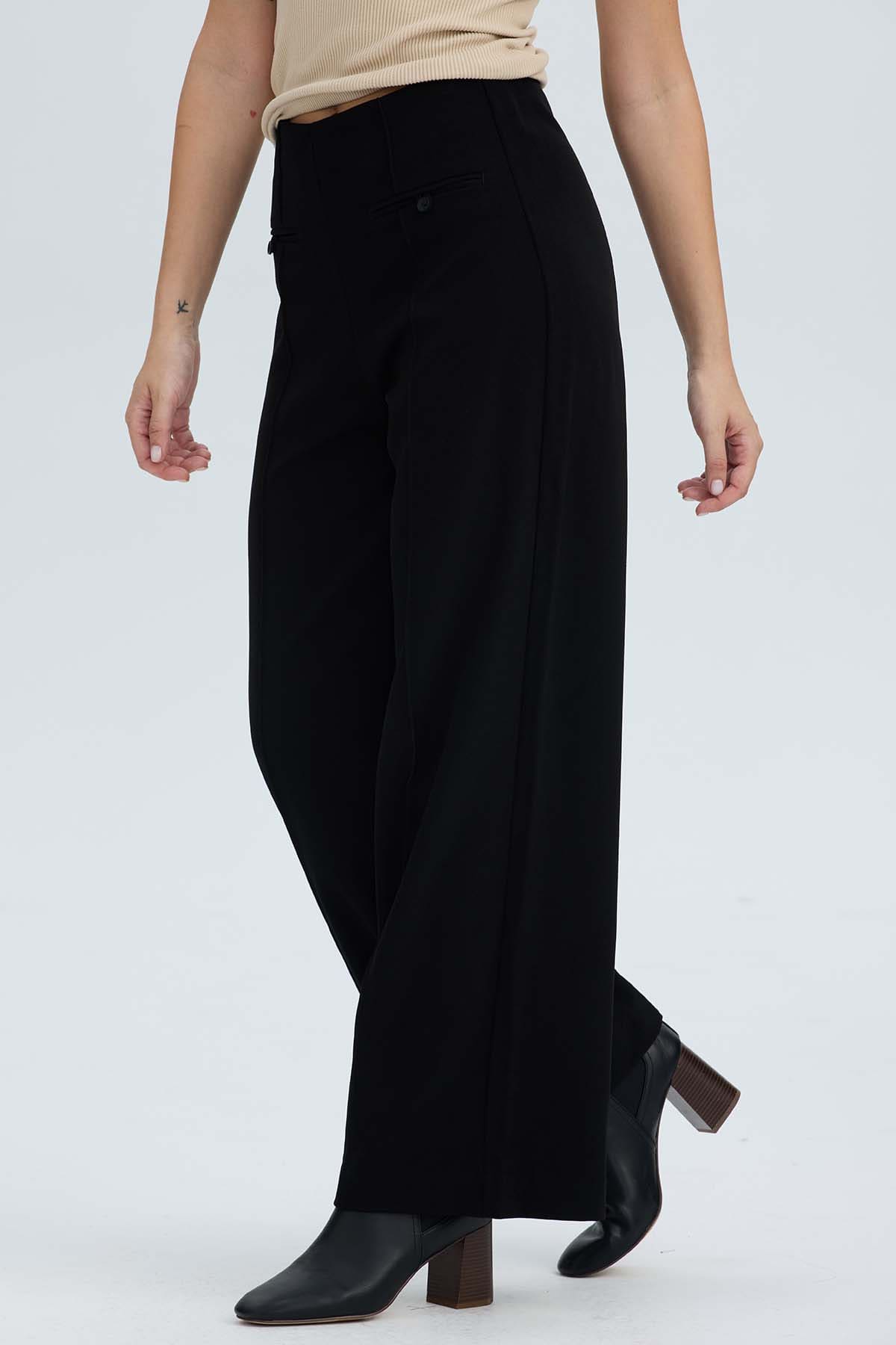 Pantalón Mujer Sastrero Tapetas Delanteras Negro Negro / 48