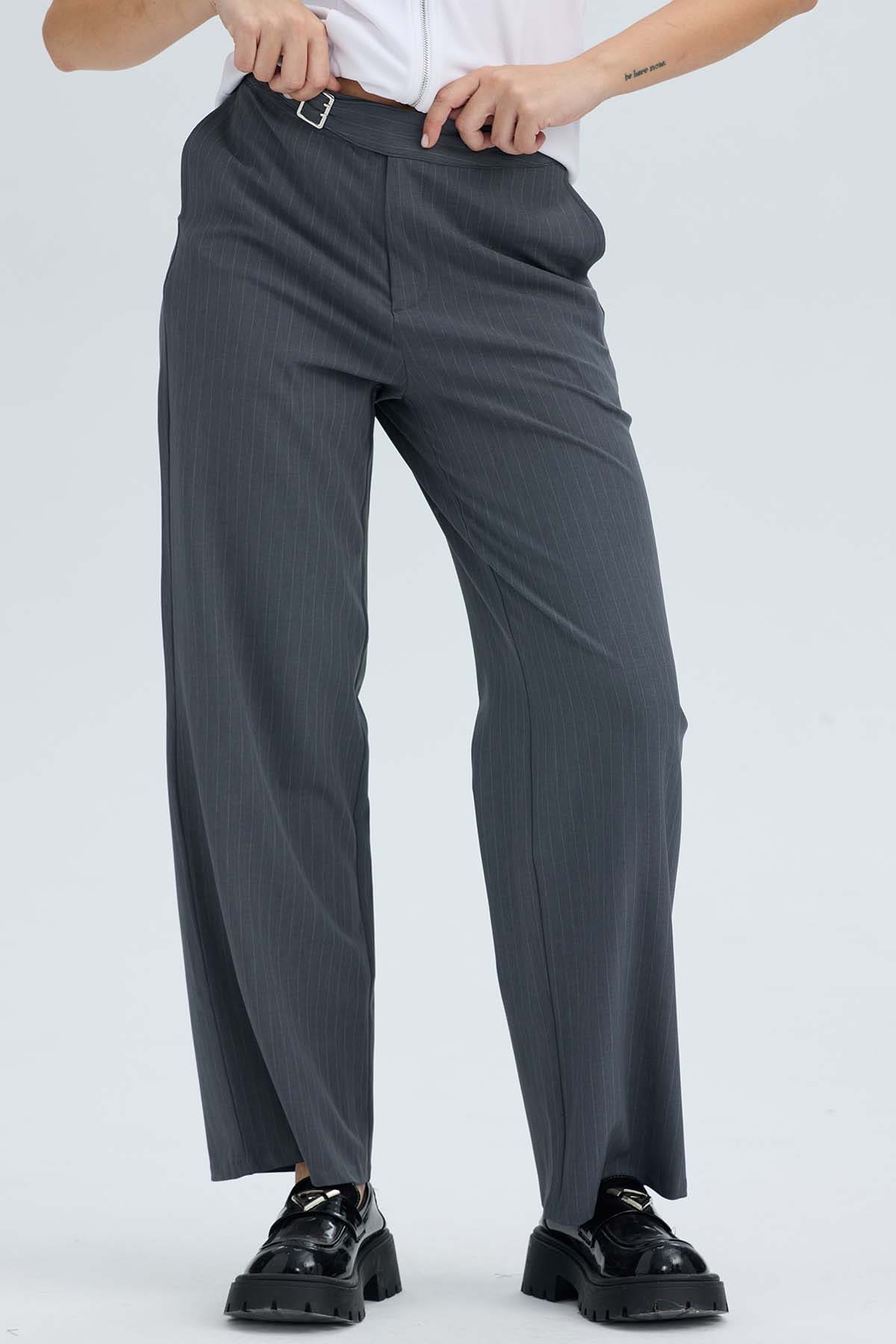 Pantalón Mujer Sastrero Rayado Aplicación Gris Gris / 48