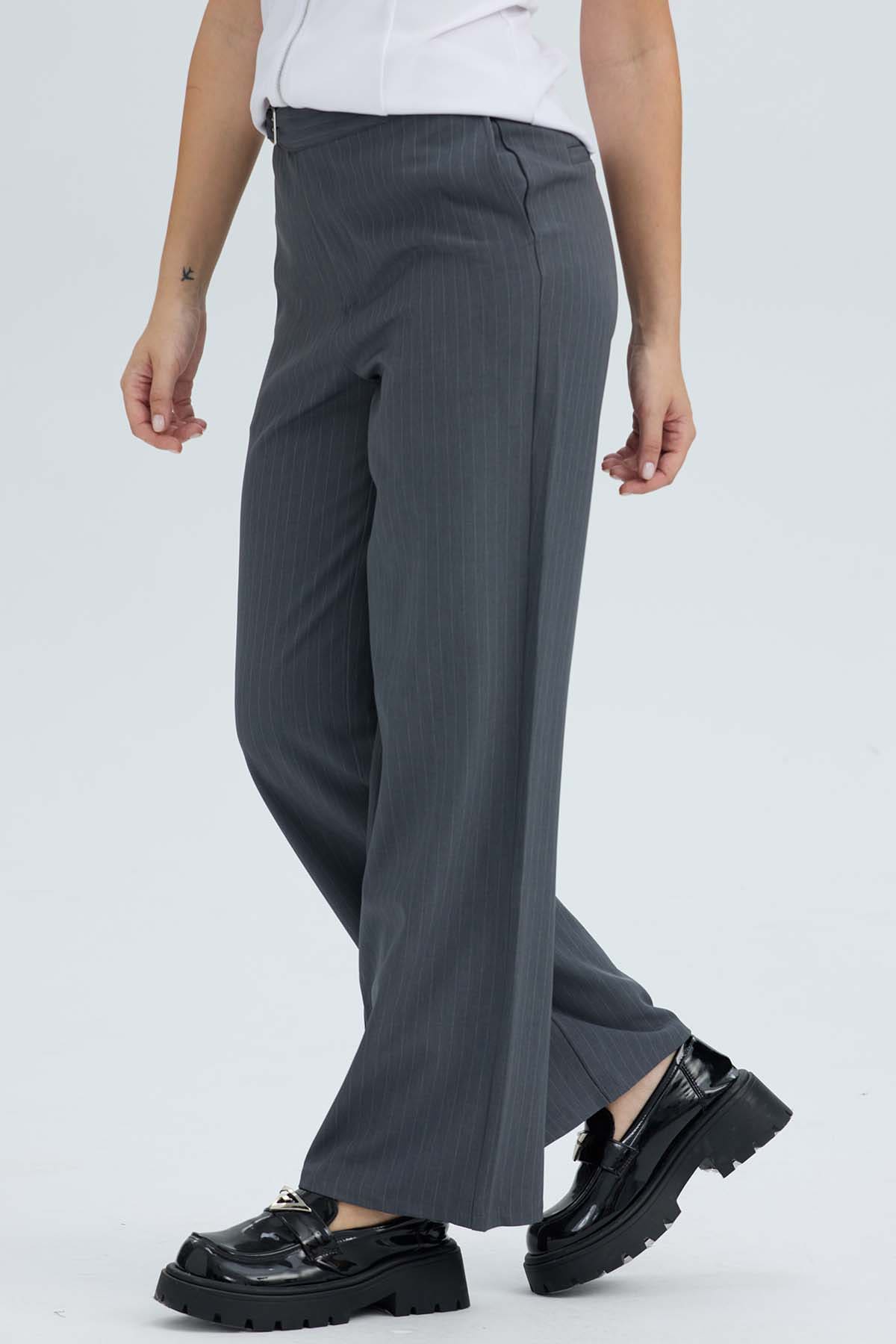 Pantalón Mujer Sastrero Rayado Aplicación Gris Gris / 48