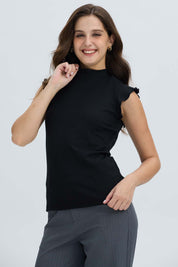 Polera Mujer Rib Terminaciones Negro Negro / XXL