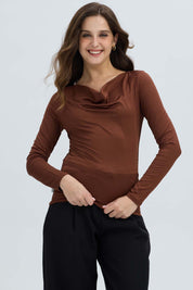 Polera Mujer Drapeado Delantero Cafe Oscuro