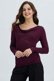 Polera Mujer Drapeado Delantero Vino