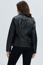 Chaqueta Mujer Efecto Cuero Negro