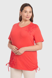Polera Mujer Print & Strass Coral