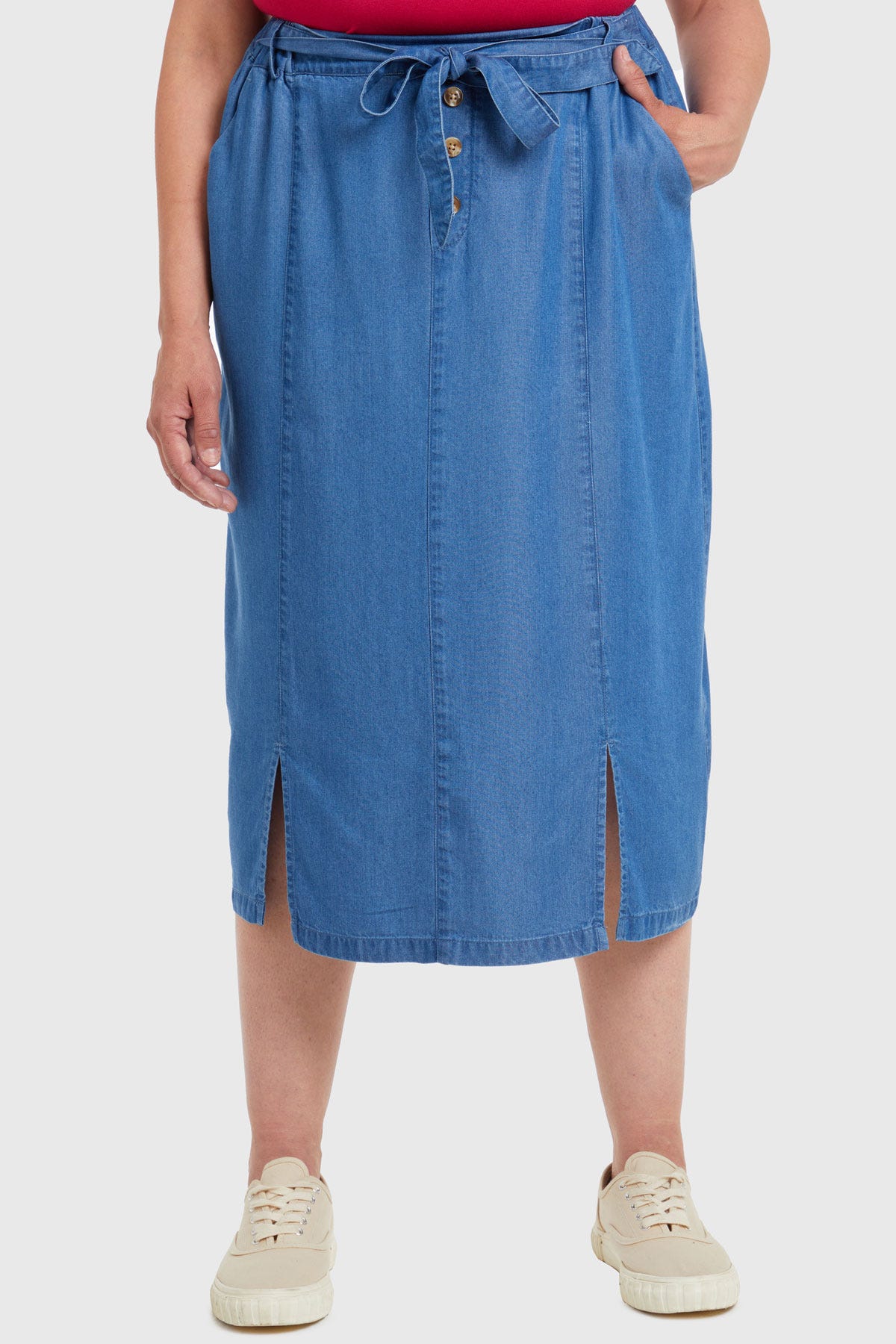 Falda Tencel Con Botones Azul