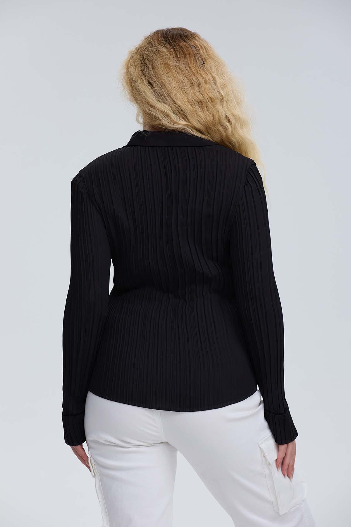 Blusa Mujer Abotónada Textura Negro