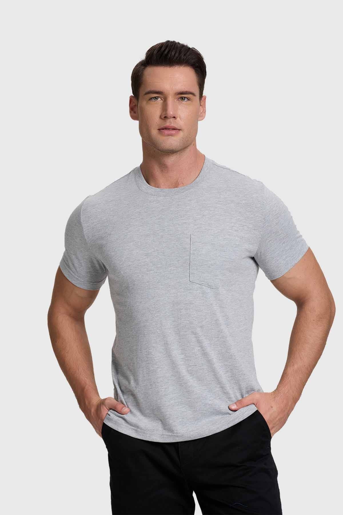 Polera Hombre Básica Con Bolsillo Gris