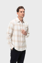 Camisa Hombre Cuadros Beige