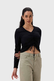 Polera Mujer Recogido Delantero Negro