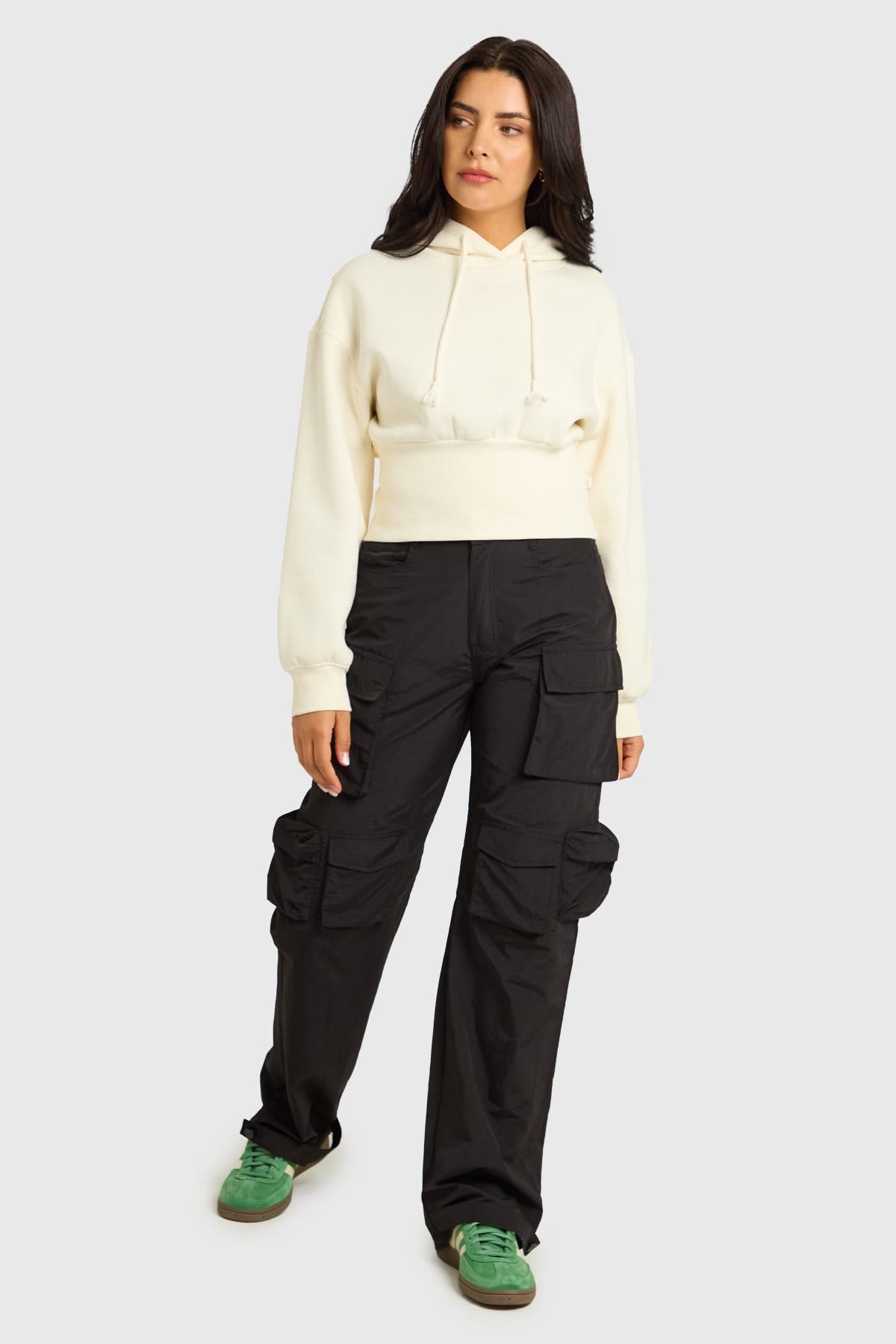 Polerón Mujer Crop Pretina Ancha Crudo