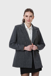ABRIGO MUJER TWEED CRUZADO GRIS