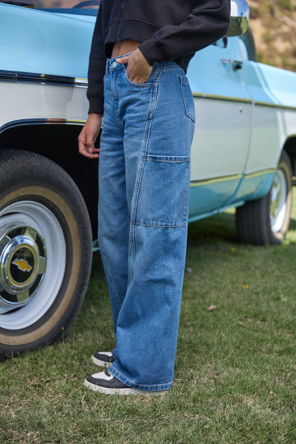 JEANS NIÑA MODA WIDE LEG AZUL CLARO