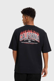 Polera Hombre Print Flamas Negro