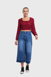 Blusa Mujer Manga Globo Burdeo