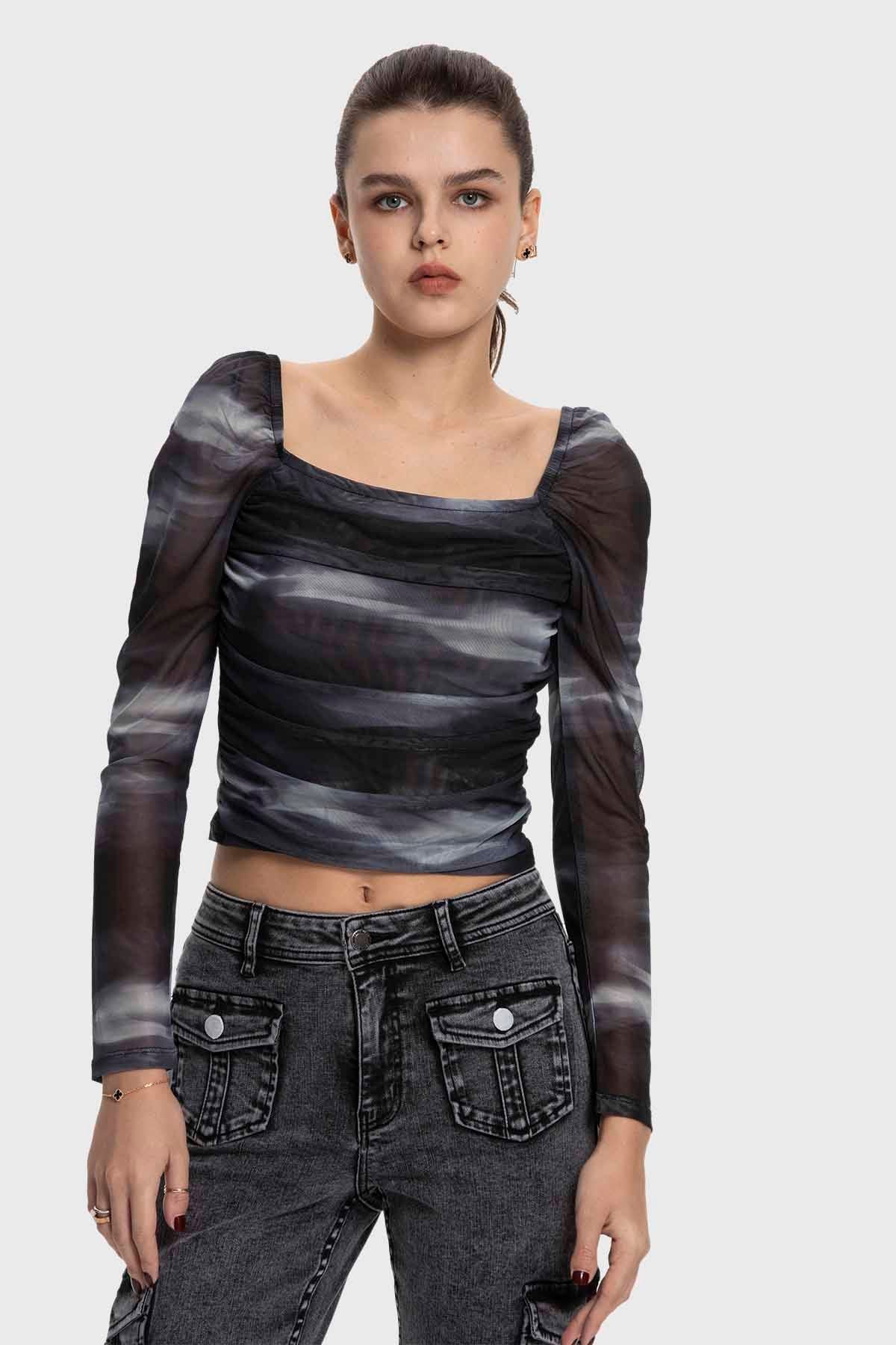 Polera Mujer Drapeada Bardot Gris