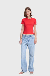 Polera Mujer Rip Crop Rojo